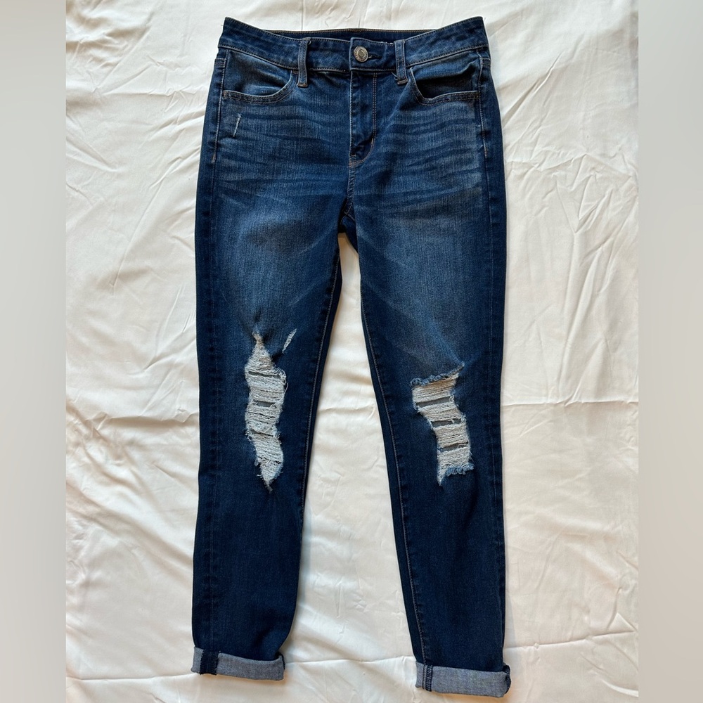 American Eagle 360 Next Level Stretch distressed rolled ankle jeans Size…